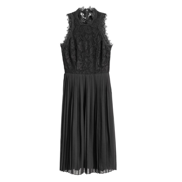 NEW H&M Divided Black Lace Top Pleated Midi Dress - Picture 2 of 7